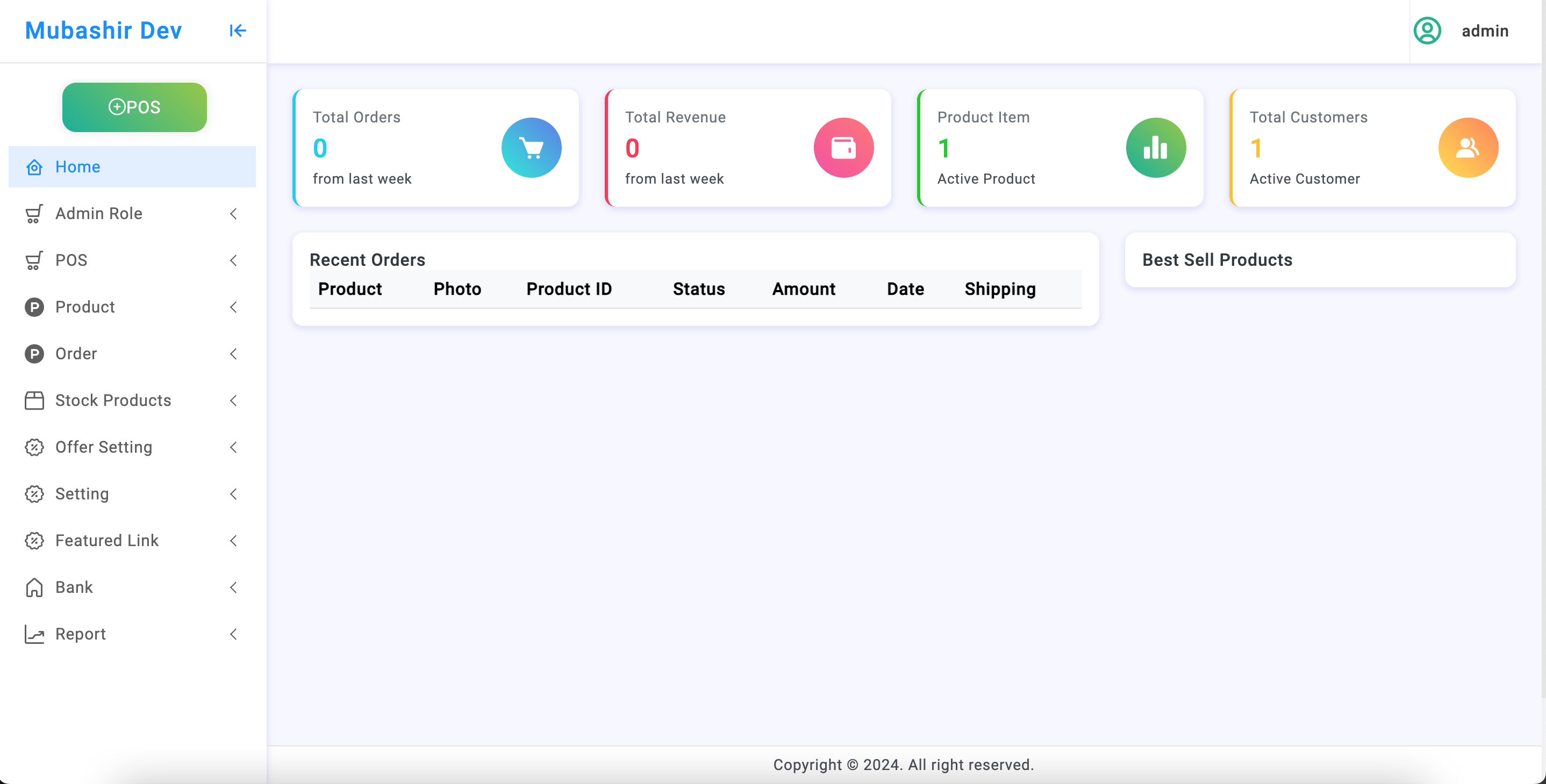 Admin Dashboard for Mubashir Dev POS System